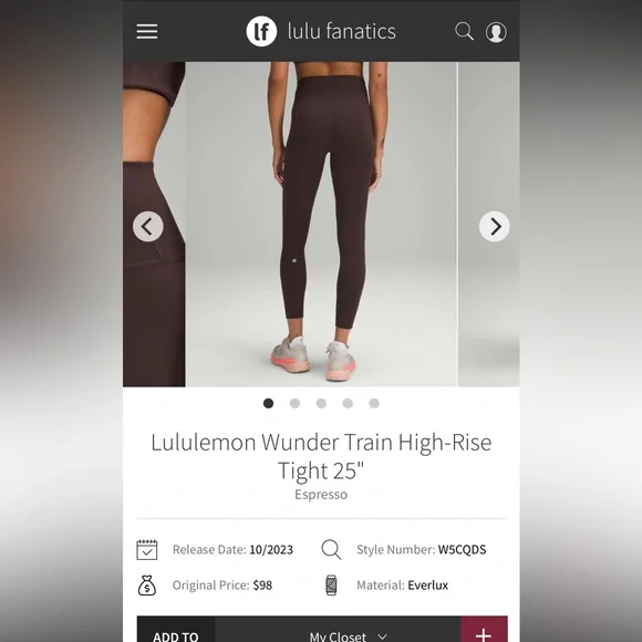 🆕Lululemon🍋Wunder Train High-Rise Tight 25" Color Espresso Sz 6 - Picture 5 of 10